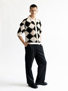 ZARA  Men Crochet Shirt Short Sleeve S/S 2025 Collection Size M NWT $109